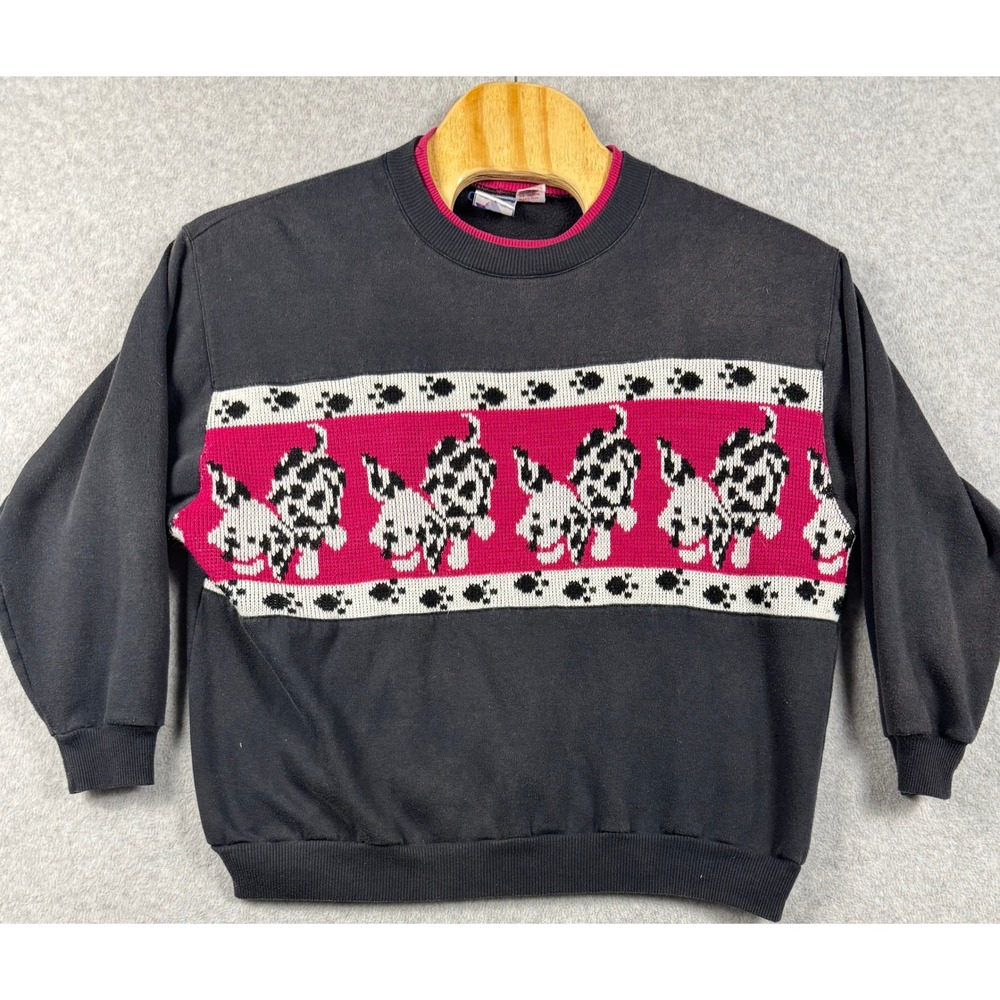 Justin Allen Xtra Sweatshirt Womens 20W Black Dalmatian Puppy Knit Panel